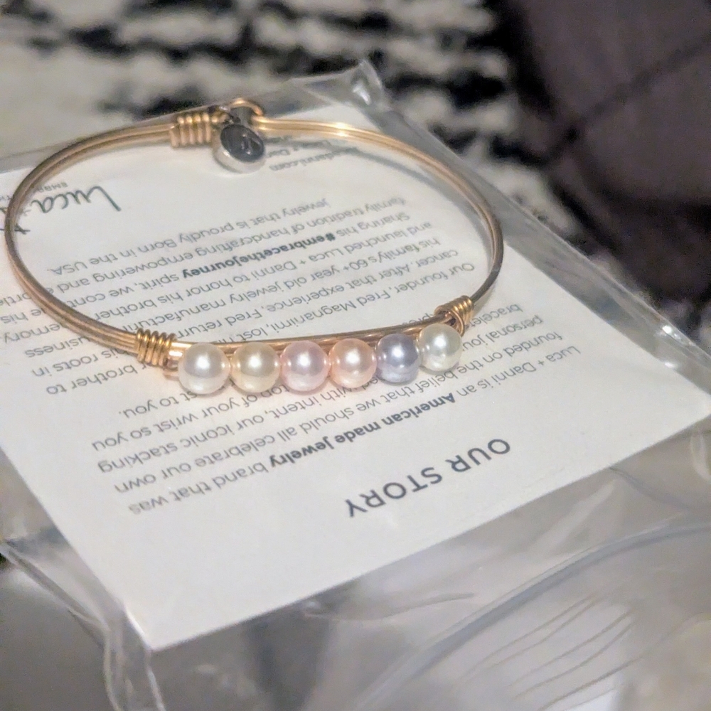 Luca + Dani Crystal Pearl Bangle Bracelet in Multicolor -- Gold Bangle - Picture 2 of 6